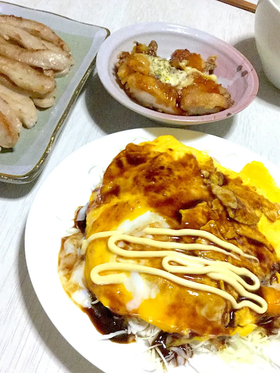 とん平焼き、ほうれん草とコーンのシチュー、焼き肉|Ayaさん