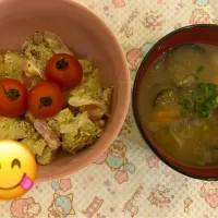 ポテトサラダ　茄子とねぎとにんじんの味噌汁|ぽぷりさん