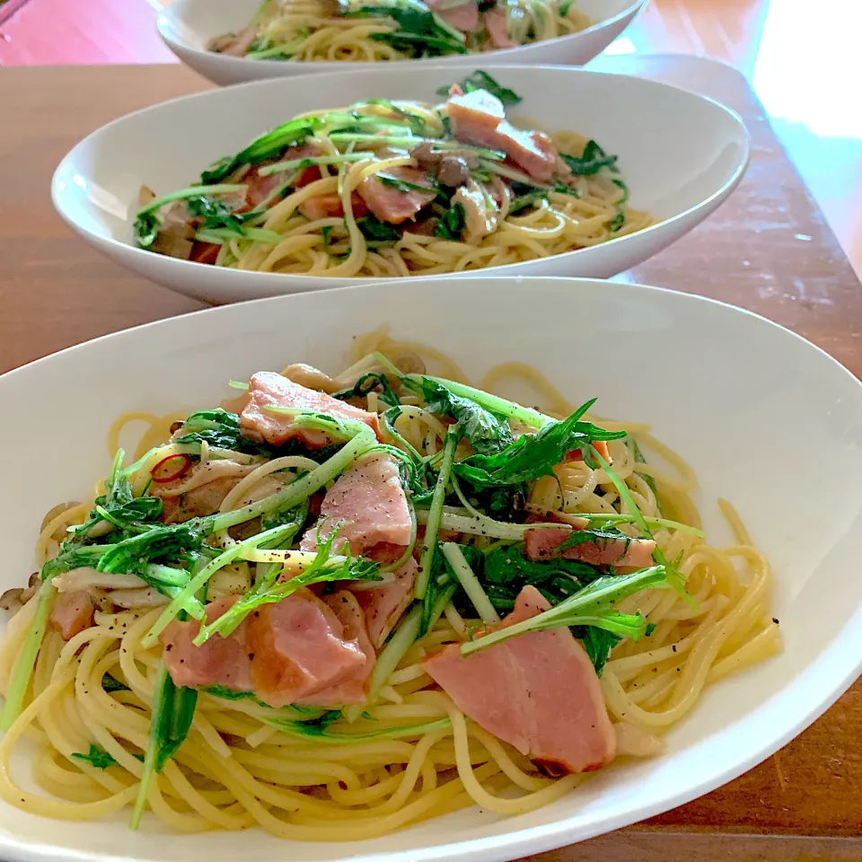 ベーコンと水菜のパスタ|てんさん