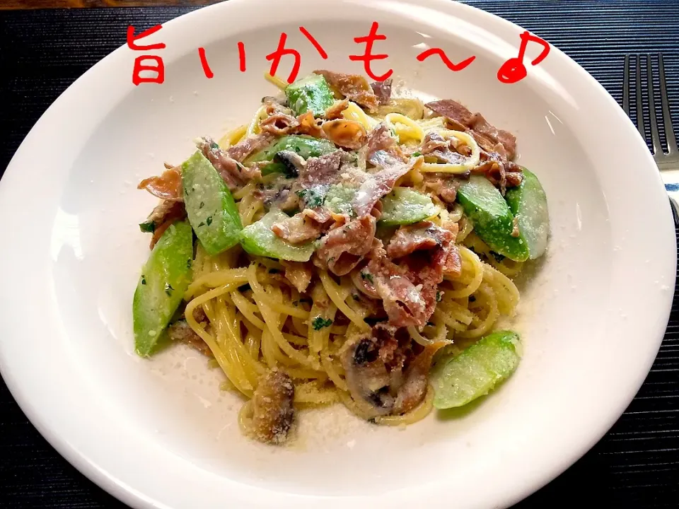 生ハムとアスパラのクリームソースのスパゲッティーニ ディチェコ No11|マイケルの料理さん