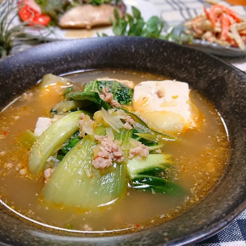 豆腐とチンゲン菜の坦々スープ|とまと🍅さん