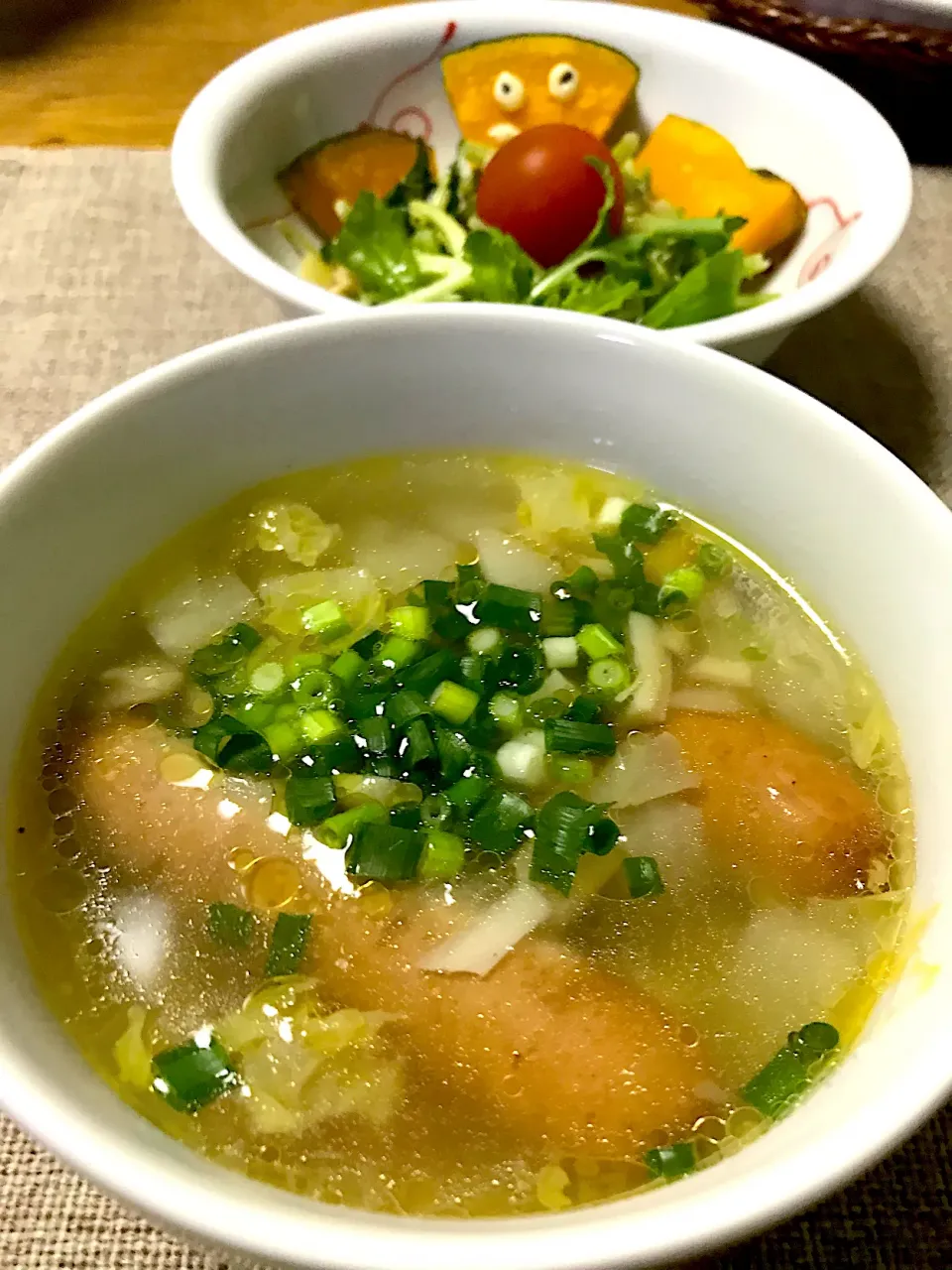 Snapdishの料理写真:野菜スープ←野菜の蒸し煮×新玉ねぎダレ|morimi32さん