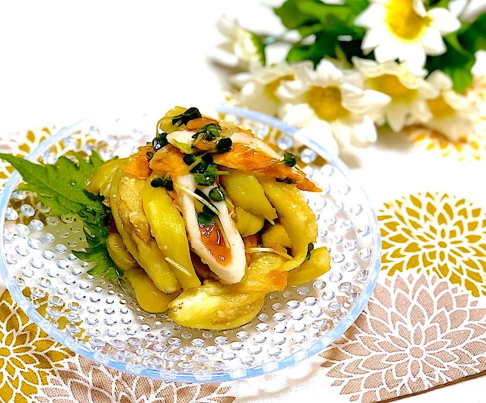 レンチン簡単ひんやり茄子とちくわの梅ぽん和え