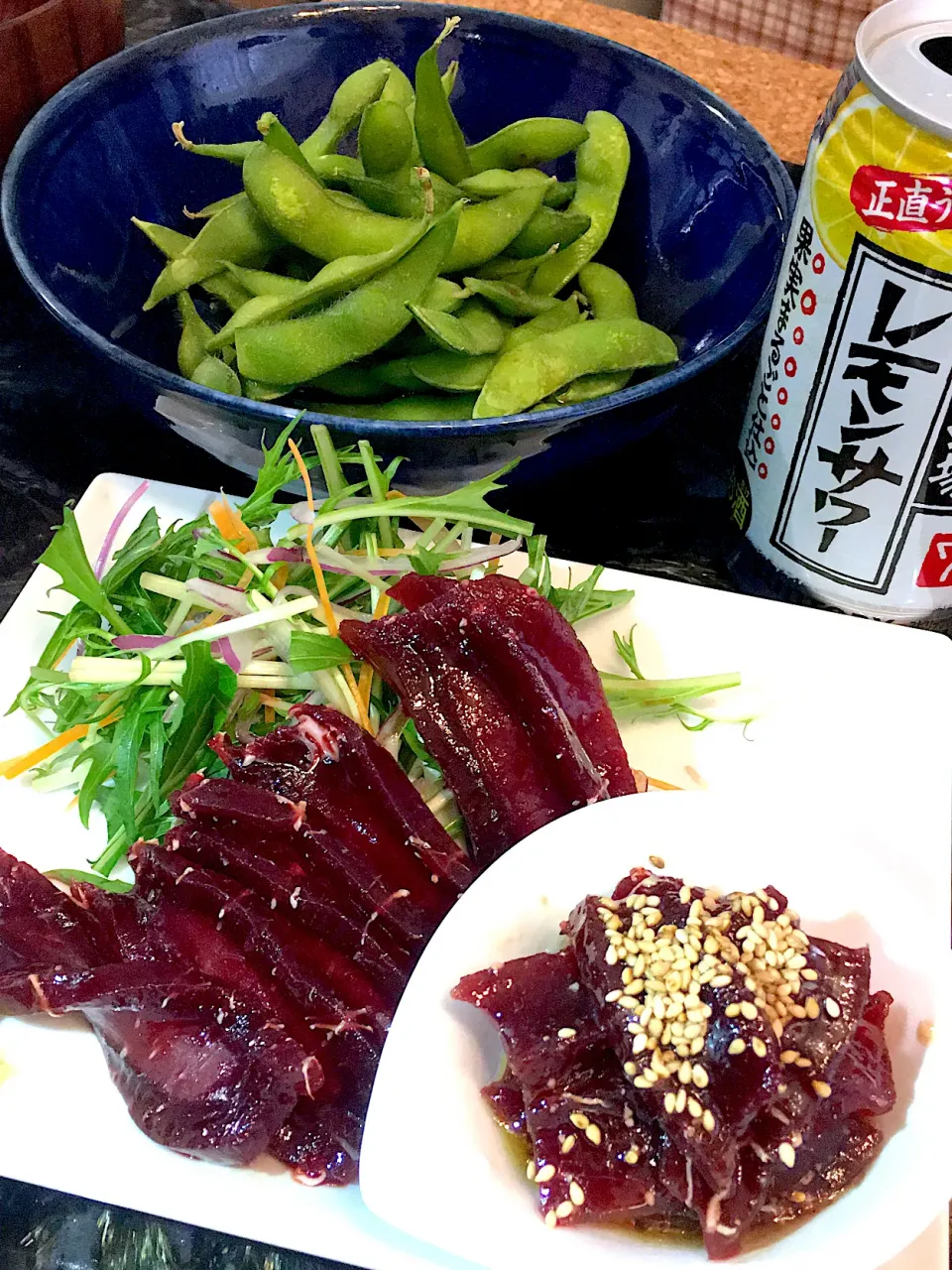 鯨の赤身のお刺身とごま油和え♪|かっぴーさん