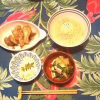 筍ご飯、新玉ねぎのスープ煮、しろ菜とお揚げのたいたんと鶏肉のマスタード焼き|Ravnemorさん