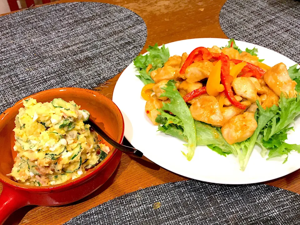 鶏むね味噌マヨソースとポテトサラダ|とみぃさん