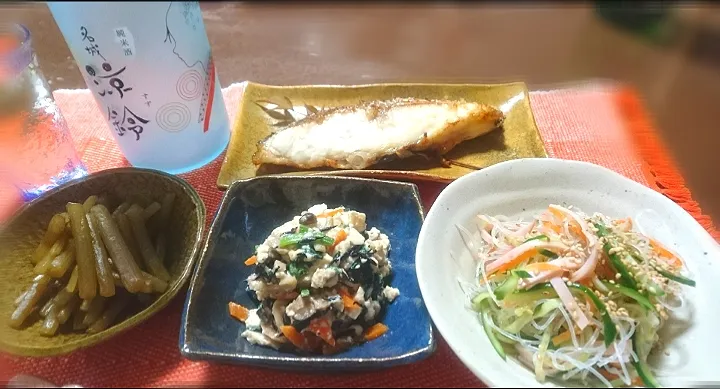 白和え
 春雨サラダ
 鯛  塩焼き🐟
 蕗 煮物|びせんさん