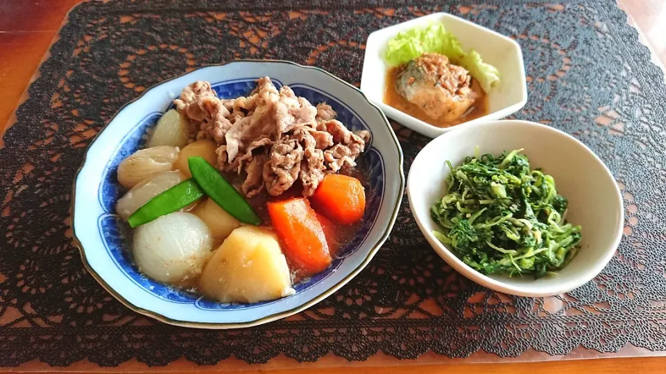 ☆肉じゃが
☆鯖味噌煮
☆水菜からし和え|chikakoさん