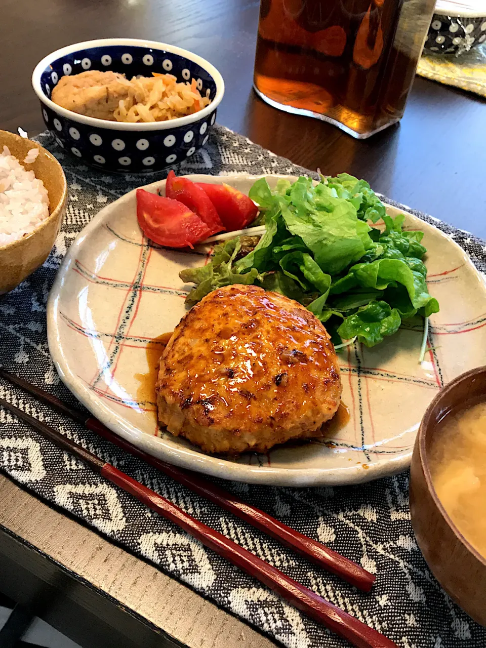 Snapdishの料理写真:鷄つくねの照り焼き夕食|Atsukoさん