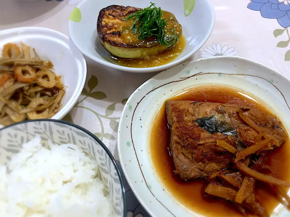 鯖の煮付け-水なすの田楽-ちくわ入りきんぴら|ミルさん