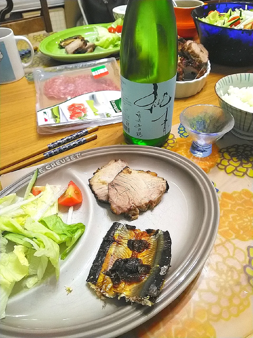 Snapdishの料理写真:日本酒『純青　山田錦』と晩御飯|pranzoさん