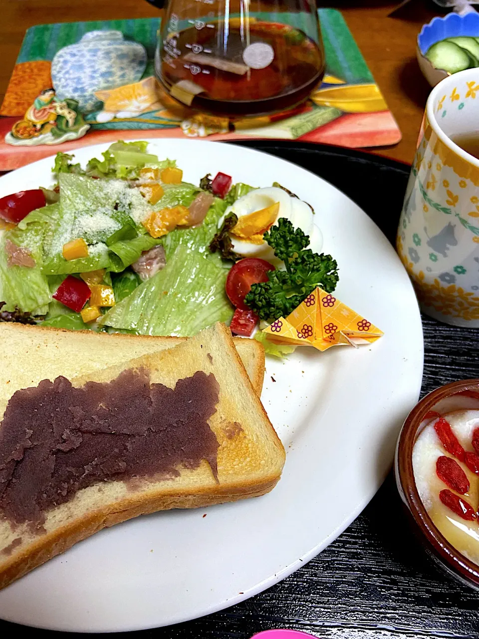 たんぽぽコーヒーとあんトーストの朝ごはん|まゆさんさん