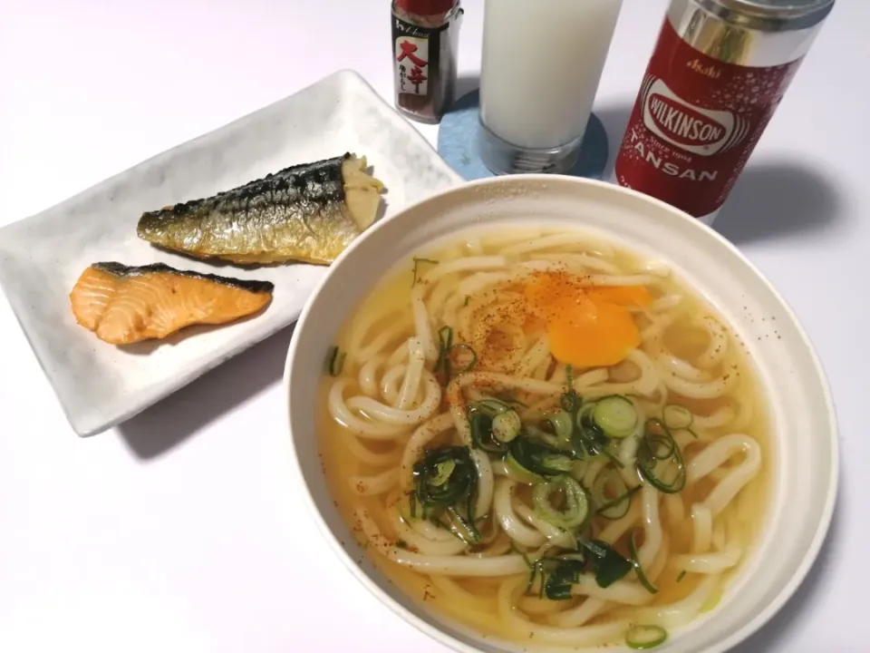 今宵は、月見うどんと焼き魚🐟️|Kojiさん