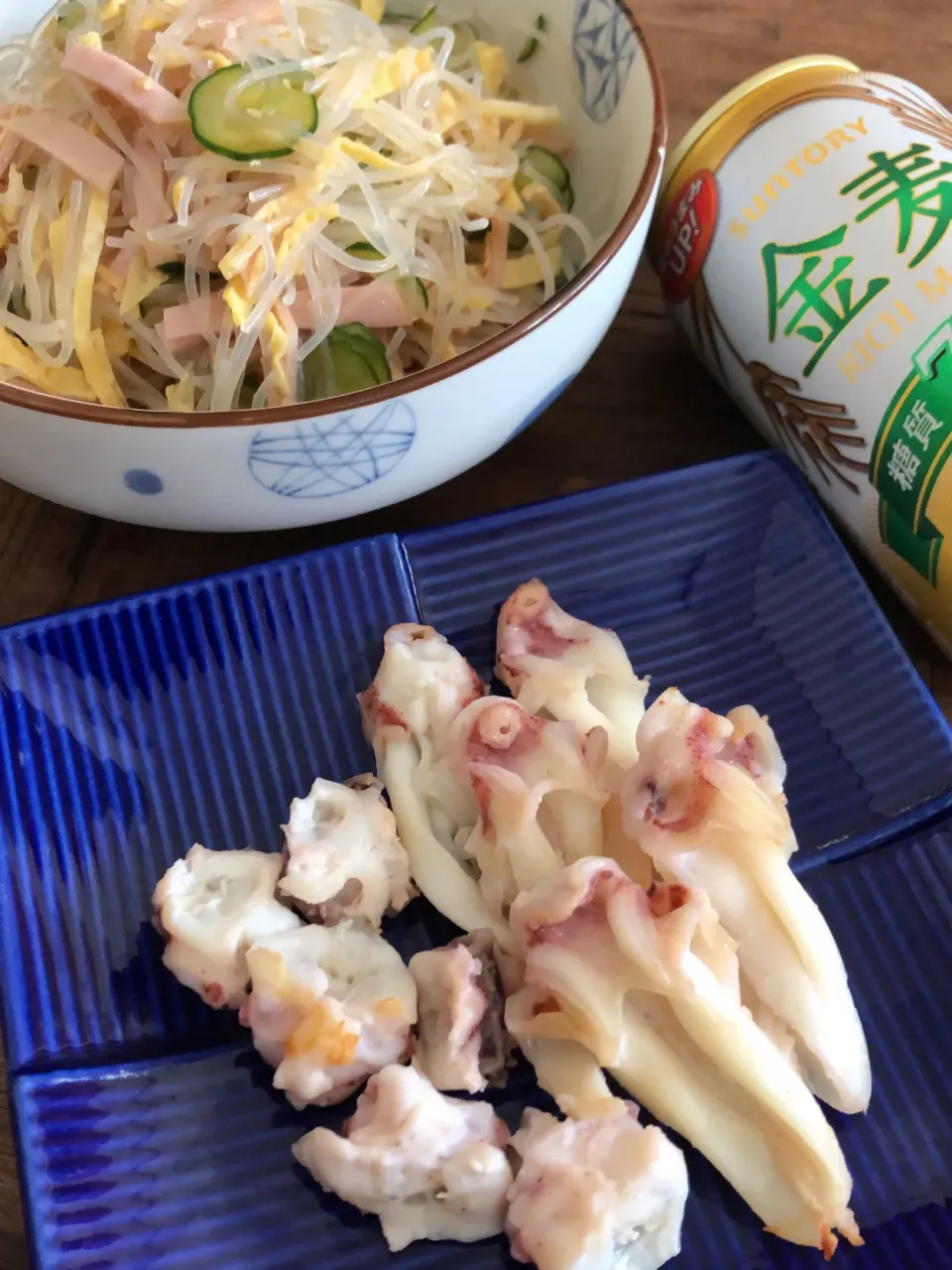 イカ軟骨の塩焼きと春雨サラダ|ひまさくさん