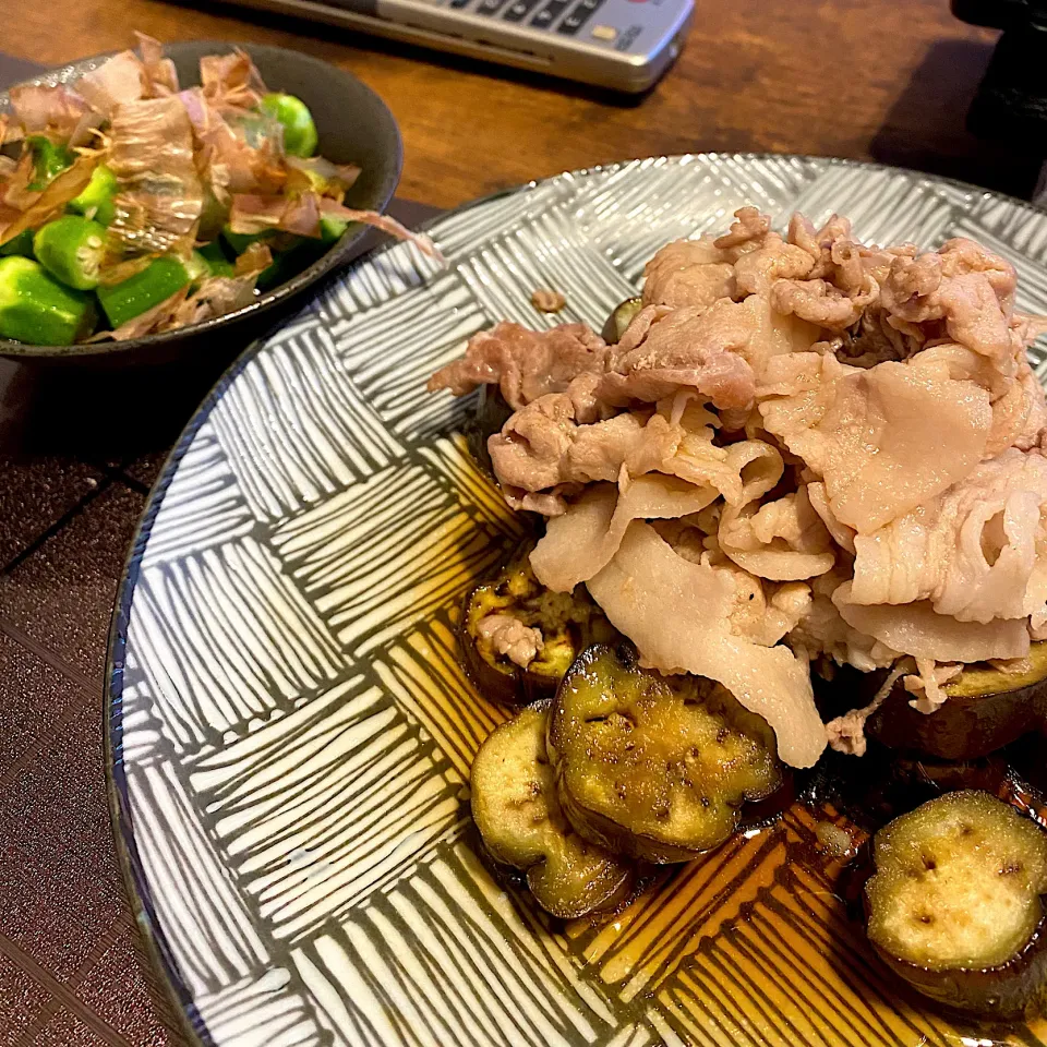 茄子と豚肉のポン酢だれ、オクラのおひたし|なつこさん