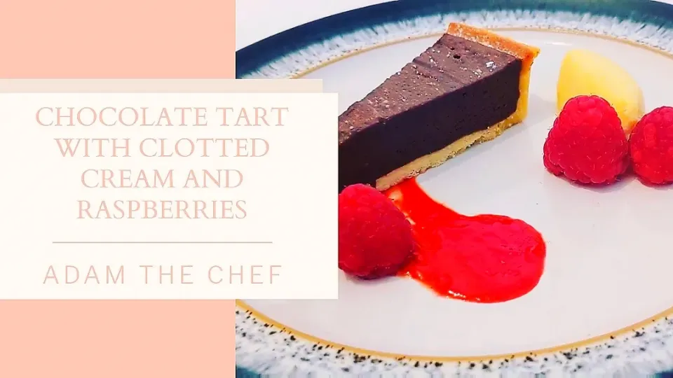 Chocolate Tart with Raspberries and Clotted Cream|Adam the chefさん