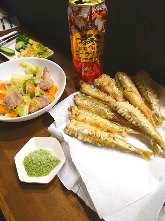 Snapdishの料理写真:ちかの天ぷら晩酌(*ﾟ▽ﾟ)ﾉ🍺|sa-さん