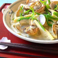 絶品❣️あさりバターと筍の讃岐うどん🥢