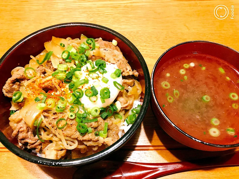 ネギ玉牛丼とネギスープ|まゆえりさん