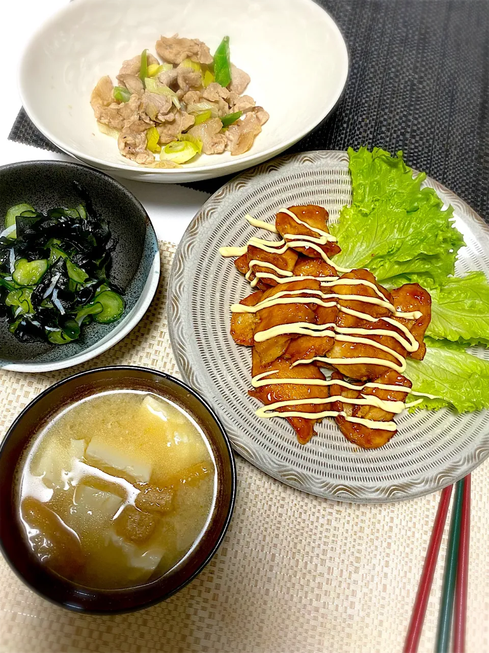 鶏胸肉の照りマヨと胡瓜とワカメの酢の物|ゆいさん