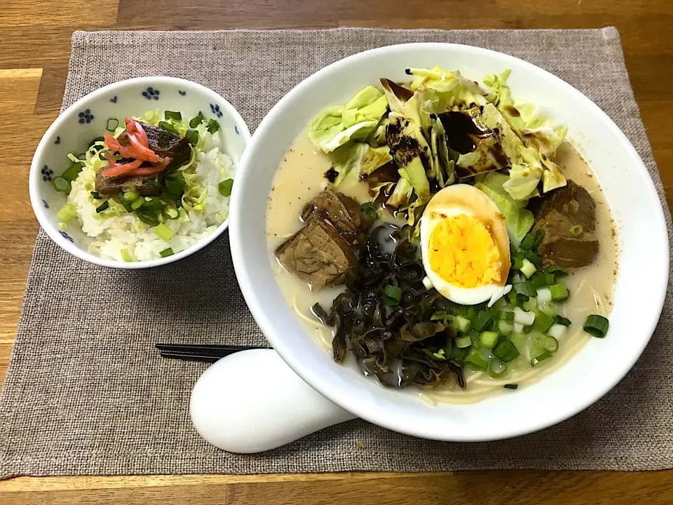 Snapdishの料理写真:太肉麺のランチセット（笑）@おうちで 桂花ラーメン|morimi32さん