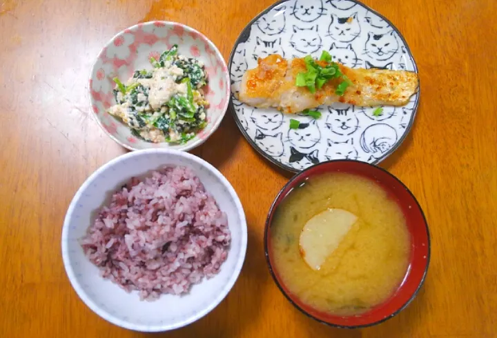 ４月２０日　鱈のポン酢ソテー　ほうれん草の白和え　山芋とわかめのお味噌汁|いもこ。さん