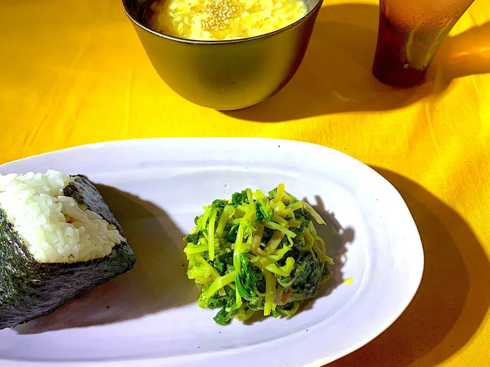 花ワサビのマリネ　　かき玉汁　昆布のにぎり飯|KimaLABOさん