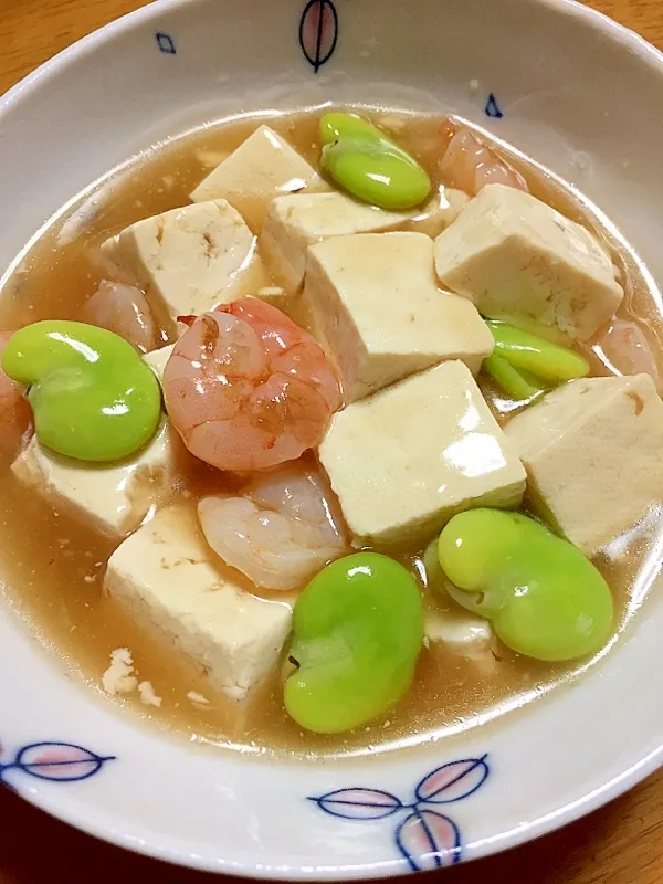 ぽよっちぷーちゃんさんの旬を食べよう！そら豆と豆腐の中華風うま煮♪ #楽天レシピ|楽天レシピさん