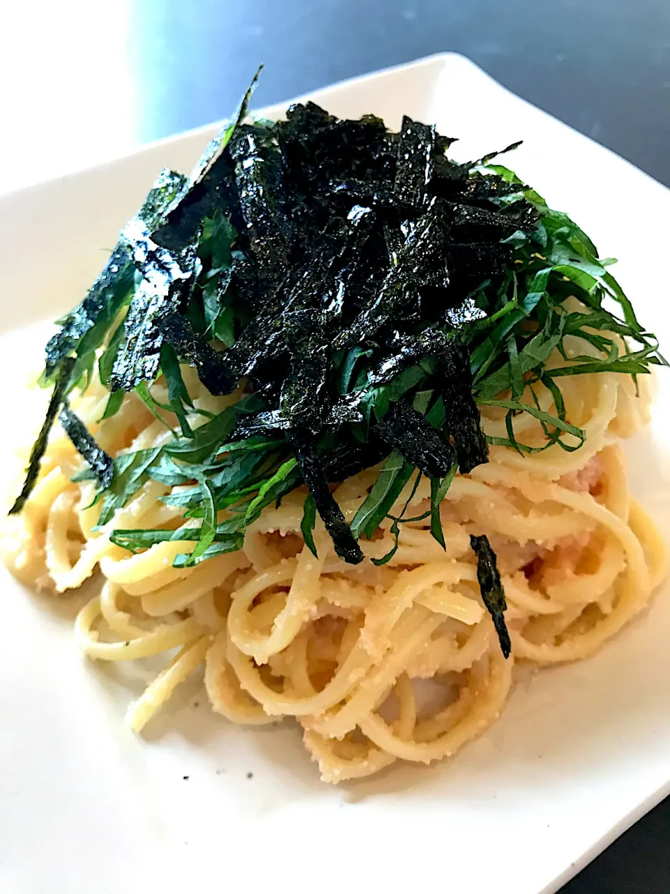 たらこパスタ。リングイネで。シソと海苔をトッピング！|Tomyさん