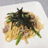 Snapdishの料理写真:アスパラと豚の和風パスタ|ゐぷ。さん