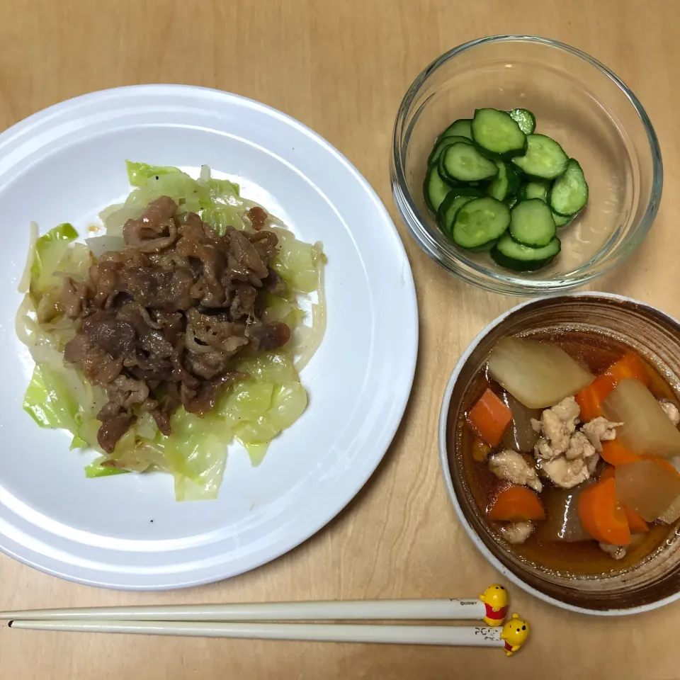 野菜たっぷり焼肉、鶏と大根のあっさり煮、たたき胡瓜|Rioさん