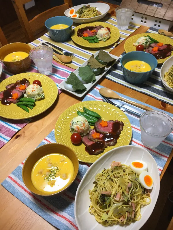 ローストビーフと和風パスタのごはん。|＊みお＊さん