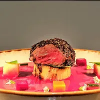 beef found in morchellas and chia seeds paté plus bleached vegetable and beet soup|franculinariさん