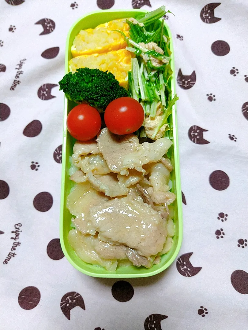 塩豚バラ丼と水菜のサラダ弁当|ゆっきーさん