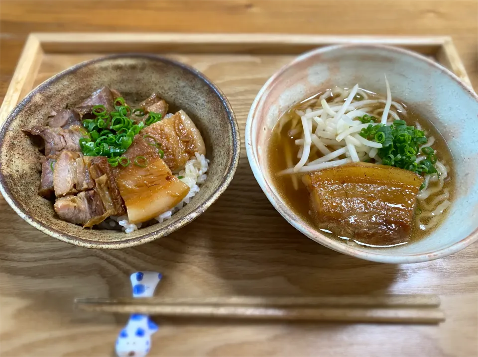 豚の角煮丼とラーメン♪とことん手作りにこだわりました！スープは豚骨とお野菜から〜|みかりんさん