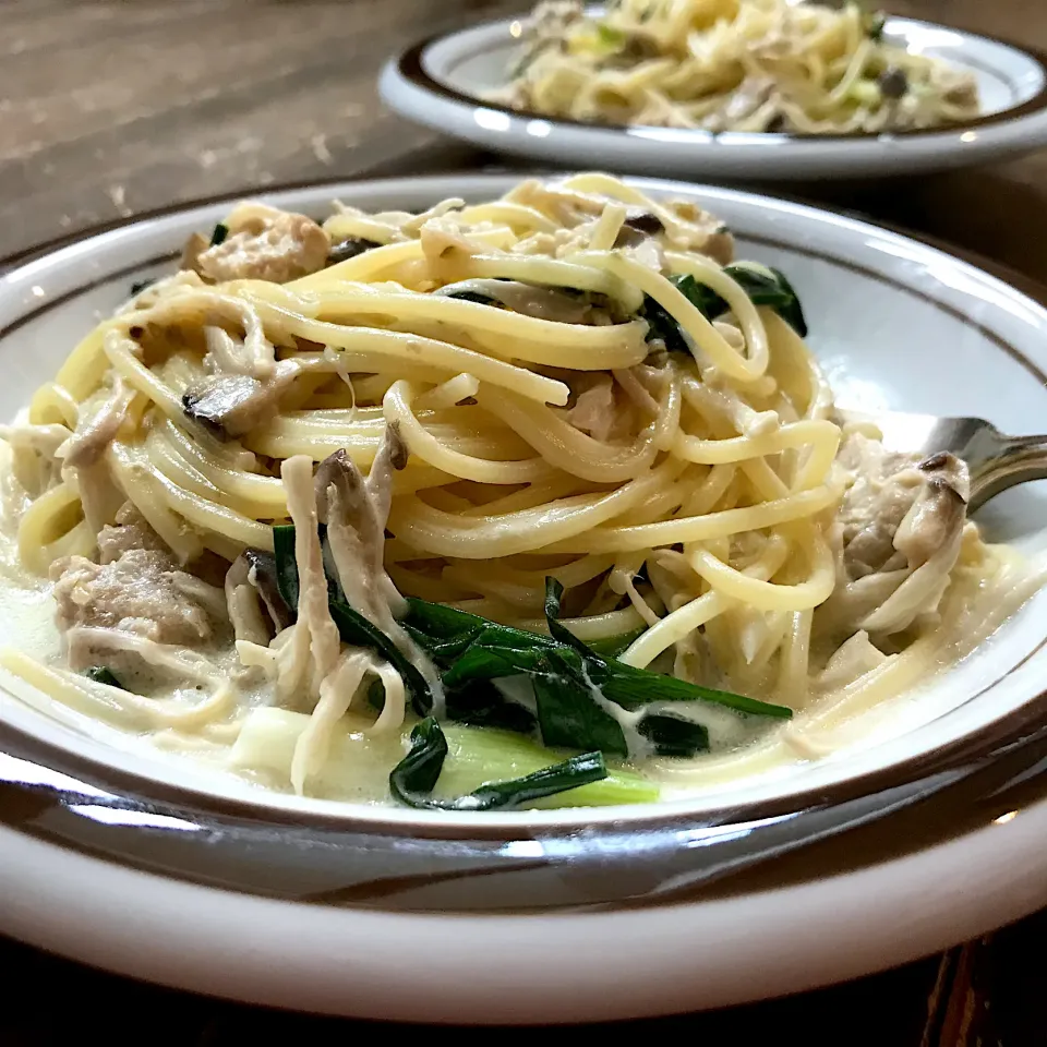 鶏ひき肉とエリンギの柚子胡椒クリームパスタ|koji toyodaさん