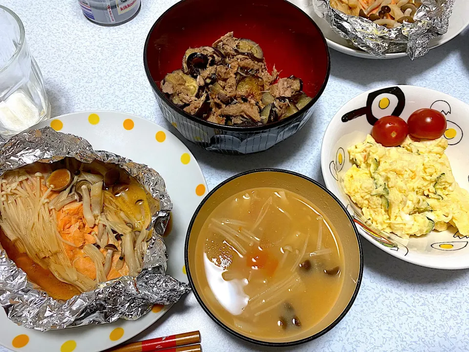 鮭のホイル焼き　ナスとツナ　ポテトサラダ|はらさん