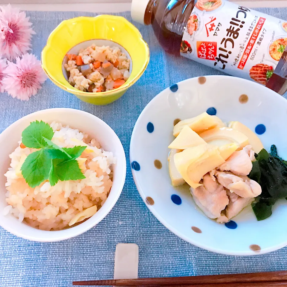 これ！うま！!つゆでとっても簡単にたけのこご飯、若竹煮、いり豆腐出来ました😳🤭💕|めぐぐさん