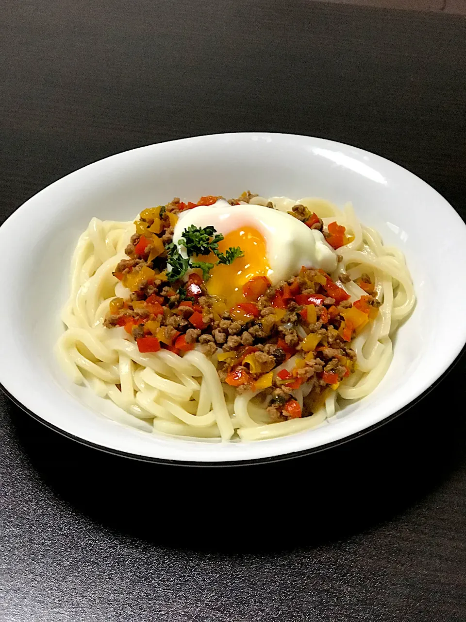 Snapdishの料理写真:大豆のお肉ミンチのガパオうどん|てんのすけさん