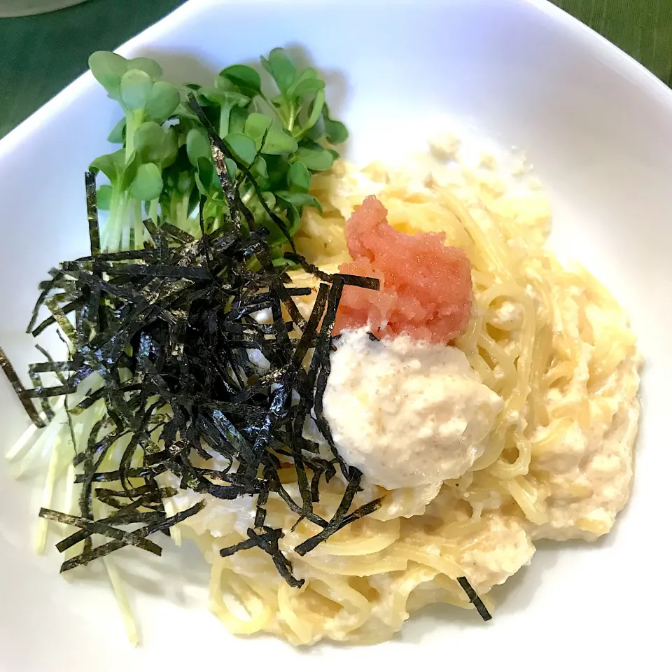 DELISH KITCHENを参考に、低糖質たらこ豆腐クリームパスタ☆|やにゃさん