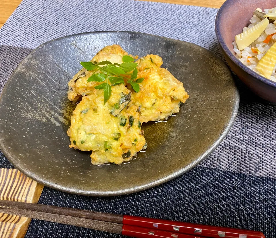 豆腐の落とし揚げ～韮とちりめんじゃこ、筍入り～|sakurakoさん