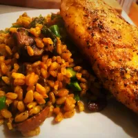 Turmeric roasted chicken breast with curried asparagus & mushroom farrotto|Liesel Ryanさん