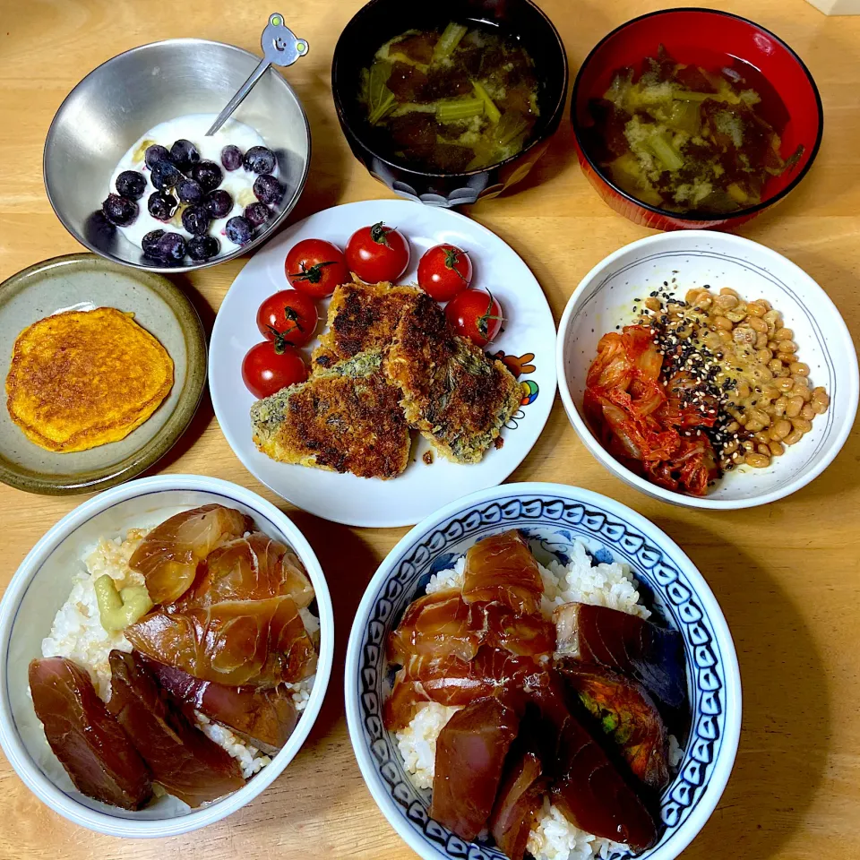 鯛と鰹の漬け丼🐟&鯖焼いてからフライ🐟|Makokoさん