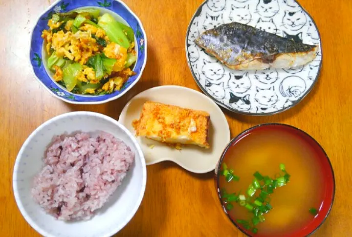 ５月４日　鰆の塩焼き　チンゲン菜の卵あんかけ　厚揚げ　しじみのお味噌汁|いもこ。さん