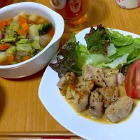 Snapdishの料理写真:✿鶏肉のマスタードソース炒め
✿ミネストローネ|miya( ¨̮ )さん