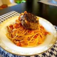 Snapdishの料理写真:ドンキホーテ風ハンバーグスパゲティ🍝|🍎ゆかりんご🍎さん