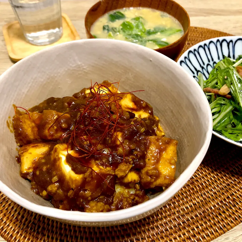 カレー麻婆豆腐丼の夜ごはん|ゆかｕさん