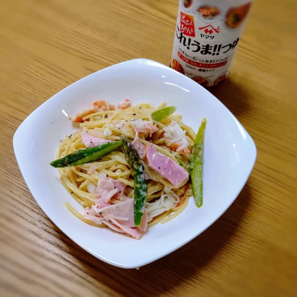 Snapdishの料理写真:『レンジで簡単 ホントにフライパンいらずクリームパスタ』|seri-chanさん