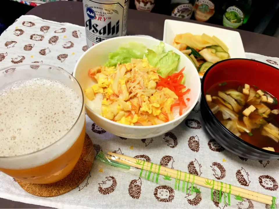 カニカマ玉子ご飯とドライビール|いーのさん