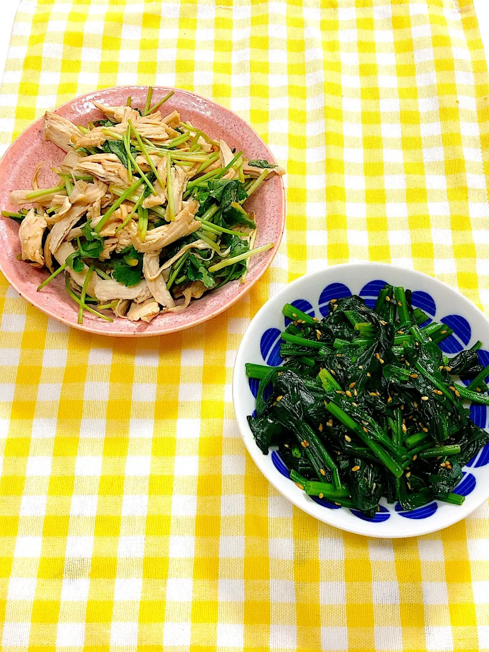 三つ葉と鶏胸肉のわさび醤油和え　ほうれん草のナムル|りっつさん